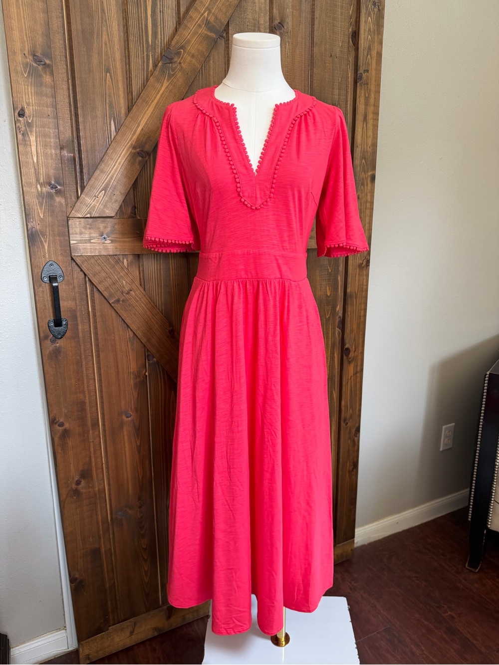 NWT Boden Maddie Trim Jersey Dress Pink/Salmon Pom Pom Trim Womens US 2R NEW